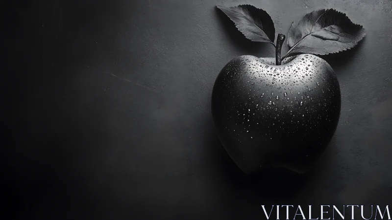 High contrast monochrome apple with water droplets on slate