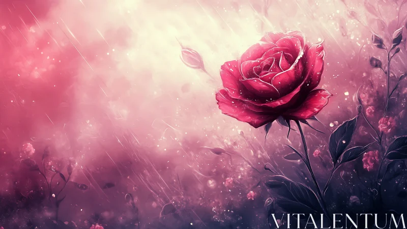 Radiant Rose in Bokeh Light Rain.