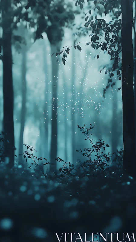 Luminous Rain in Teal Forest Mist.