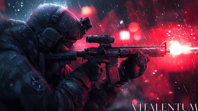 Neon blizzard marksman locked in crimson urban crossfire.