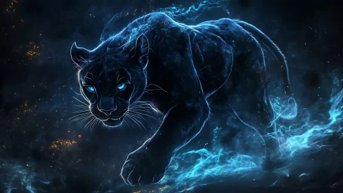 Luminescent Panther with Neon Plasma Aura and Cybernetic Enhancement Effects