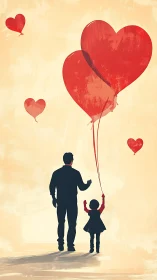 Father and Child Hold Giant Love Balloon.