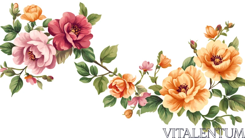 Botanical Rose Arrangement in Pink and Orange Tones.