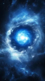 Luminous blue cosmic vortex opens within deep starfield void