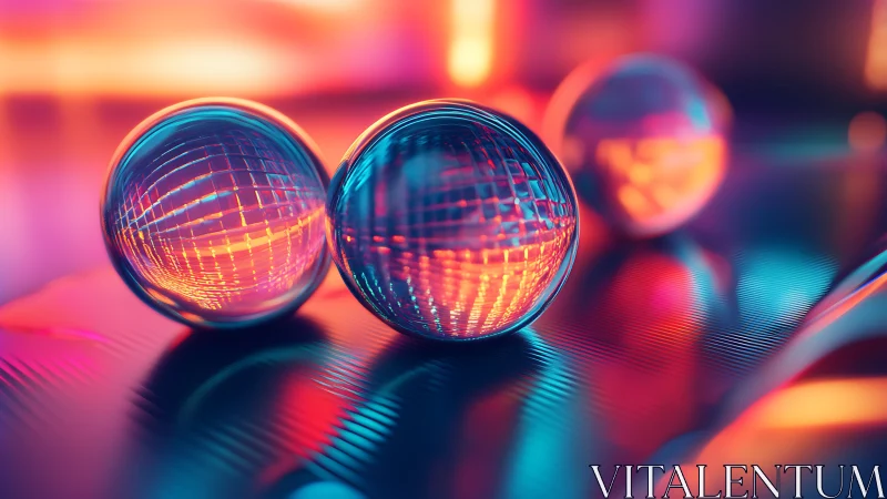 Neon glass orbs catching light like tiny urban sunsets.