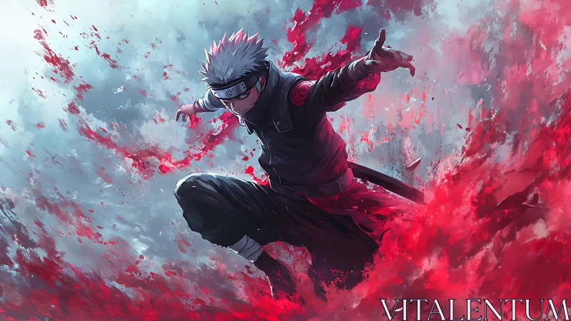 White-haired ninja lunges through red and blue energy field