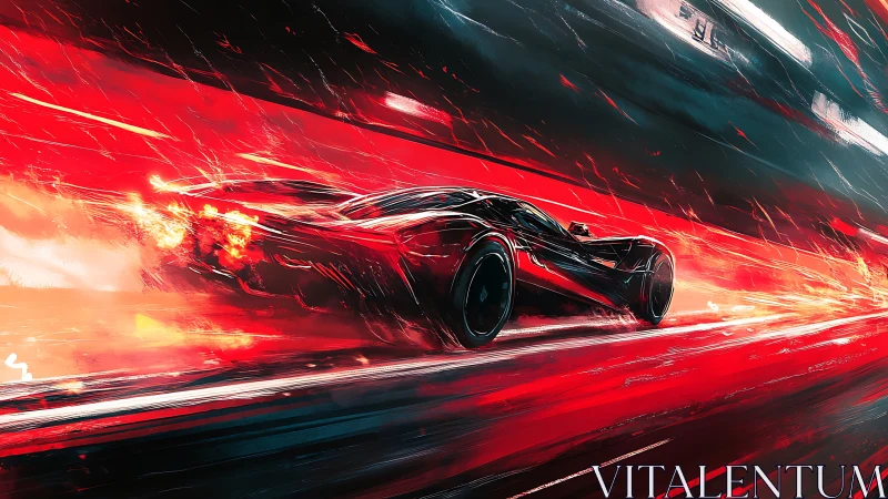Hypercar streaks through neon red speed tunnel. Period.