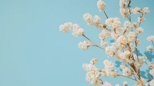 Cream-colored clustered floral specimens displayed against turquoise chromatic background with botan