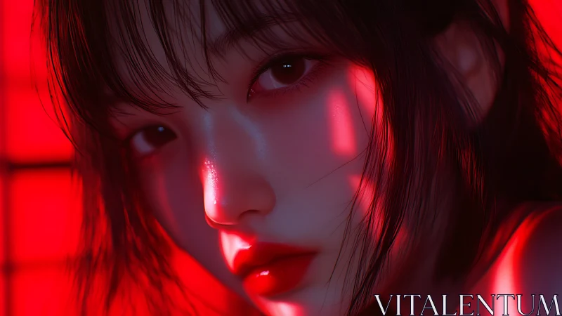 Digital close-up portrait shows face in red directional light