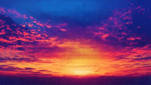 Digital pixel sunset gradient with magenta cloud fields.