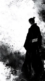 Ink storm cradles a lone samurai drifting through silence