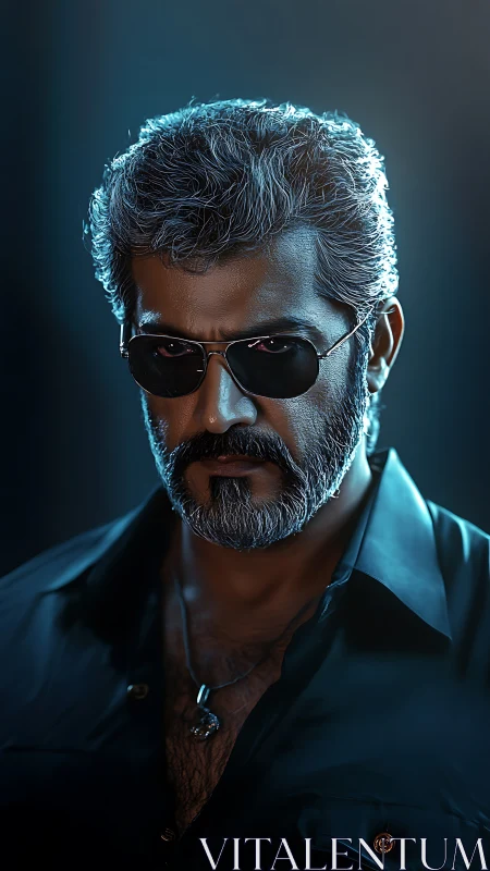 Storm-eyed silver fox in cool cinematic lighting portrait.