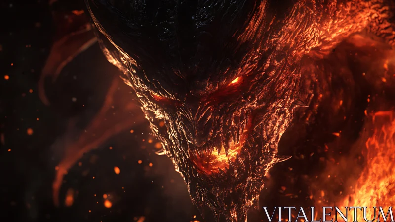 Molten demonic creature rendered in detailed fiery close-up