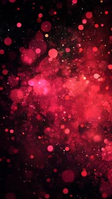 Red circular bokeh particles are distributed on dark background