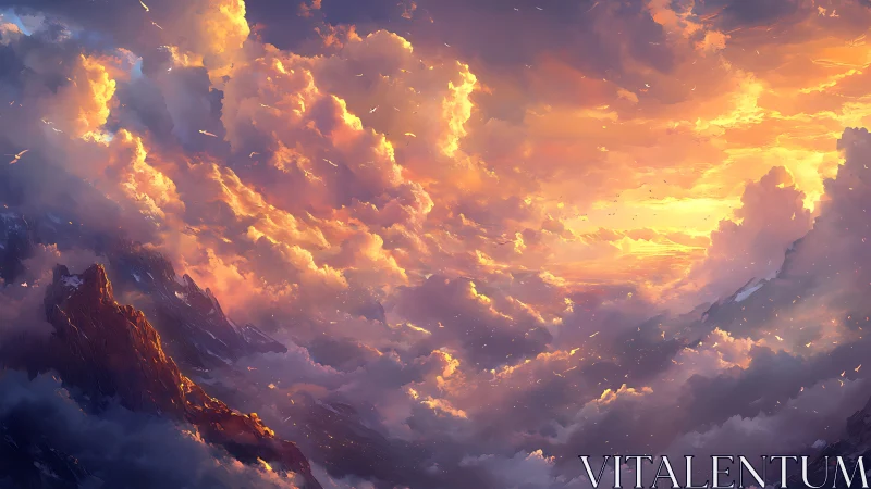 Radiant storm clouds over rugged alpine mountain ridges.