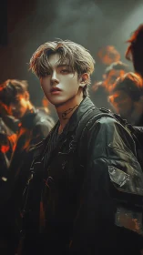 Cinematic cyber-street portrait with volumetric rim lighting.