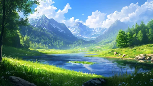 Mountain valley lake with forests under clear daylight.