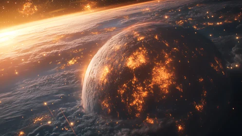 Planetary body with surface ignition zones in cloud layer.