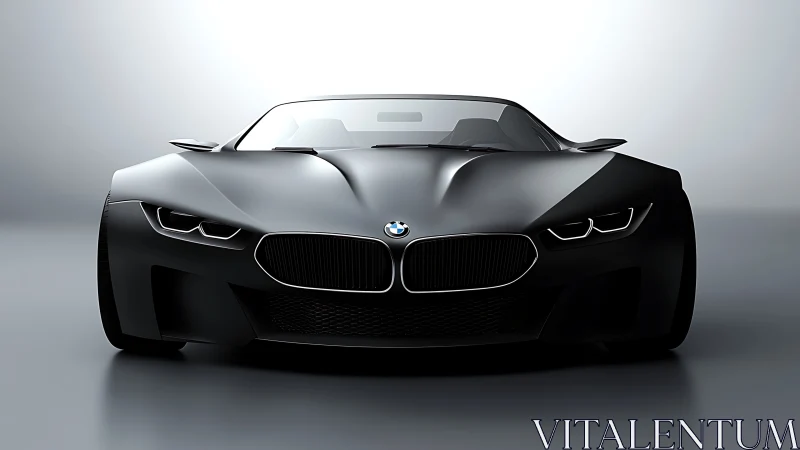 Front view shows matte black BMW sports car under soft light