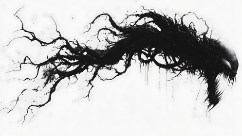 Ink-born shadow creature swirling into bright emptiness.