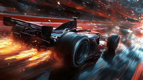 Dynamic cyberpunk race car rendered with kinetic motion blur.