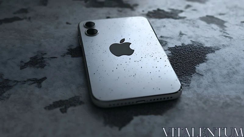 White iPhone Device With Dual Camera System on Textured Stone Surface.