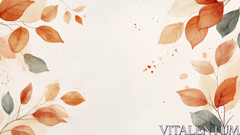 Warm botanical frame with watercolor autumn foliage border.