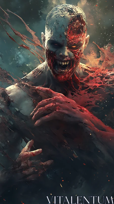 Damaged humanoid figure shows exposed muscle and torn skin