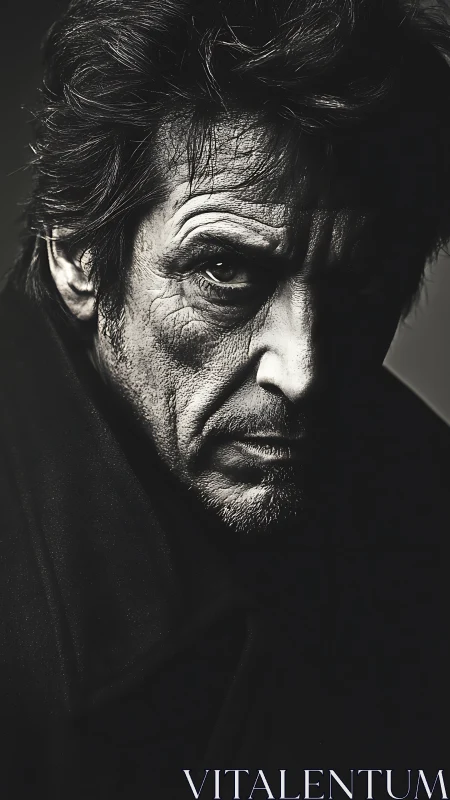 Weathered gaze carves shadowed legend from worn light