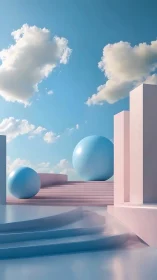 Pastel sky plaza where floating blue orbs quietly rehearse.