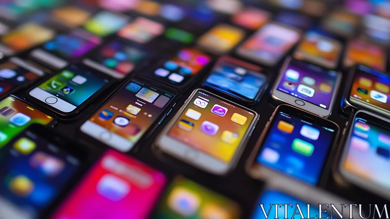 Colorful smartphone screens creating a lively digital mosaic.