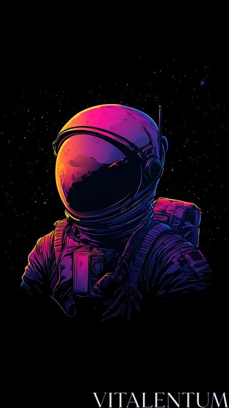 Neon astronaut portrait under stellar void in vivid gradients.