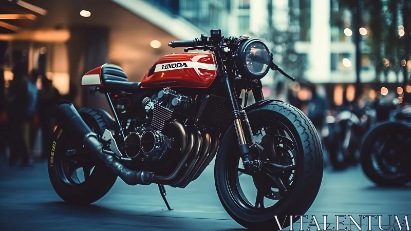 Streetlit cafe racer hums quietly before the urban sprint