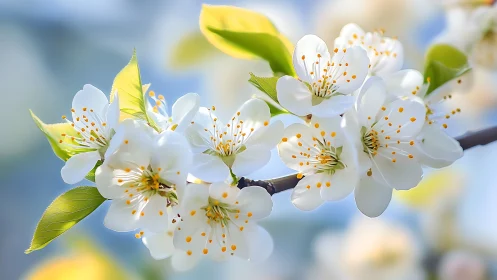 Spring Blossoms Unfold with Golden Stamens in Sunlight
