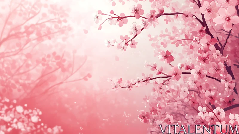 Cherry blossom branches rendered with soft focus gaussian blur and particle effects