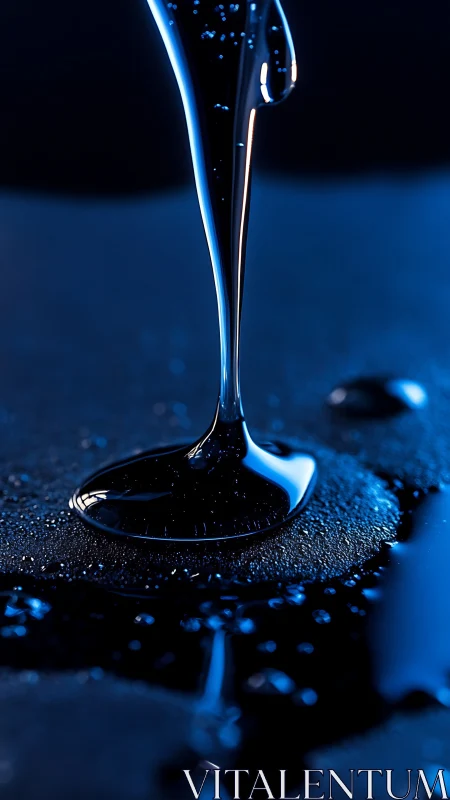 Viscous blue liquid splash over dark wet surface.