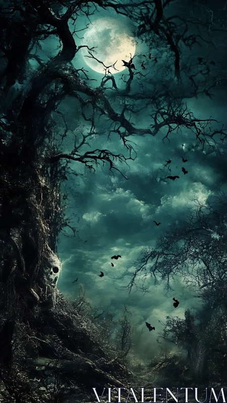 Haunted moonlit forest renders gnarled trees as spectral forms