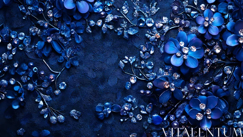 Sapphire Dreams Cascade - Jeweled Blooms on Indigo Canvas.