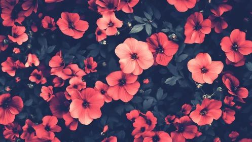 Coral Cosmos Blooms Against Deep Navy Background