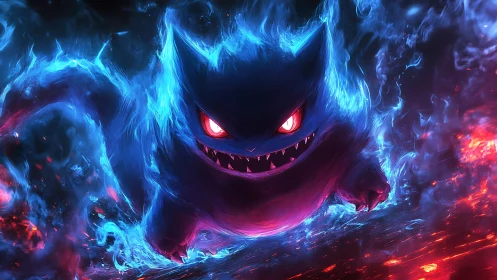 Fiery ghost creature rushes forward in glowing blue flames