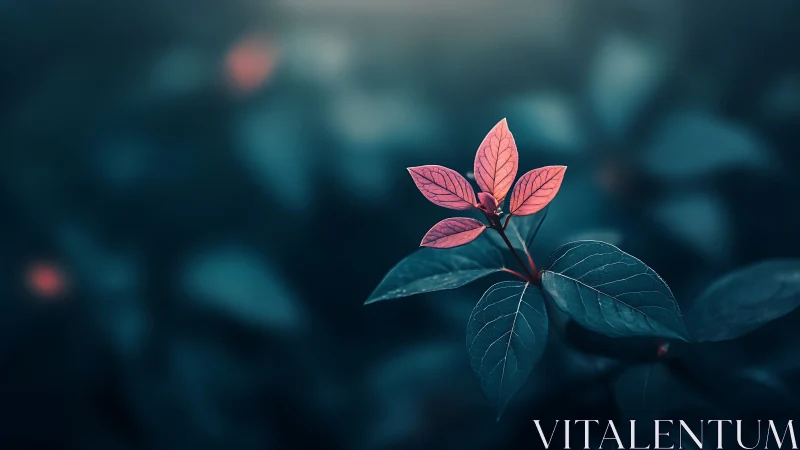 Soft pink leaves glow gently against deep teal foliage