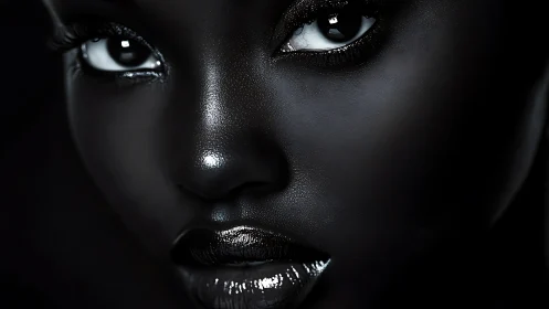 Glimmering close-up portrait celebrates luminous dark beauty