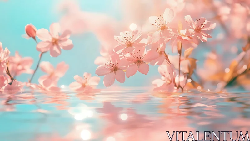 Pink Flowering Plants Reflected in Water Surface