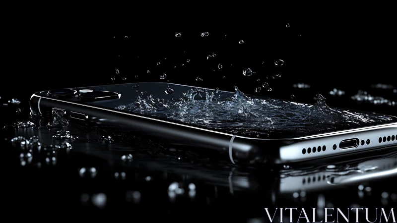 Sleek smartphone defies splashing water in dramatic lighting