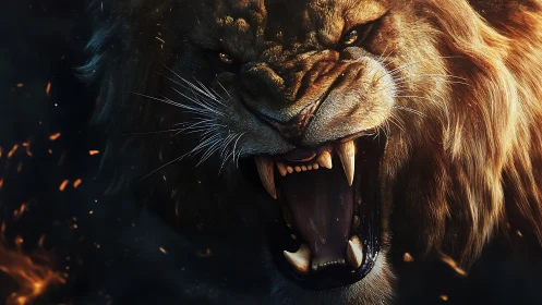 Inferno-maned lion unleashes a roar carved from wildfire.