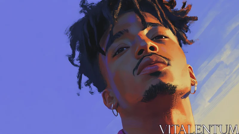 Digital portrait of young man against clear blue sky.