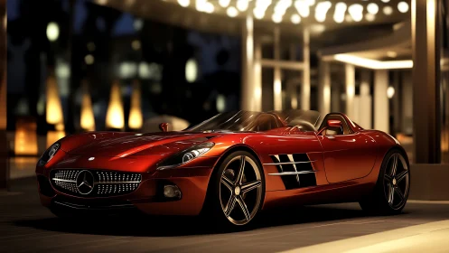 High-gloss red roadster rendered with reflective HDR lighting and bokeh