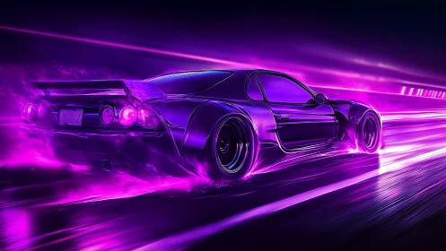 Neon street racer glides through glowing purple night lights