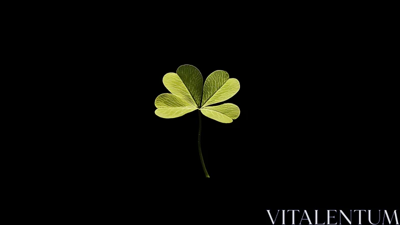 Quiet luck: a single green clover floating in darkness.