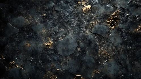 Oxidized metallic surface with fractured slate plates and gold flecks